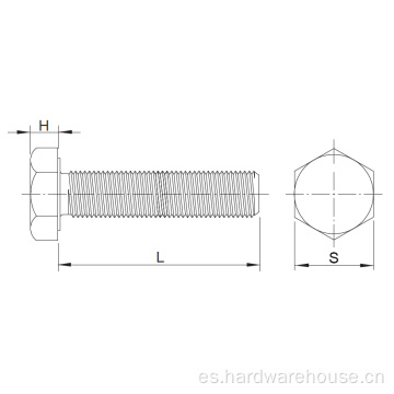 Tornillo de tapa hexadecimal de acero inoxidable rosca completa